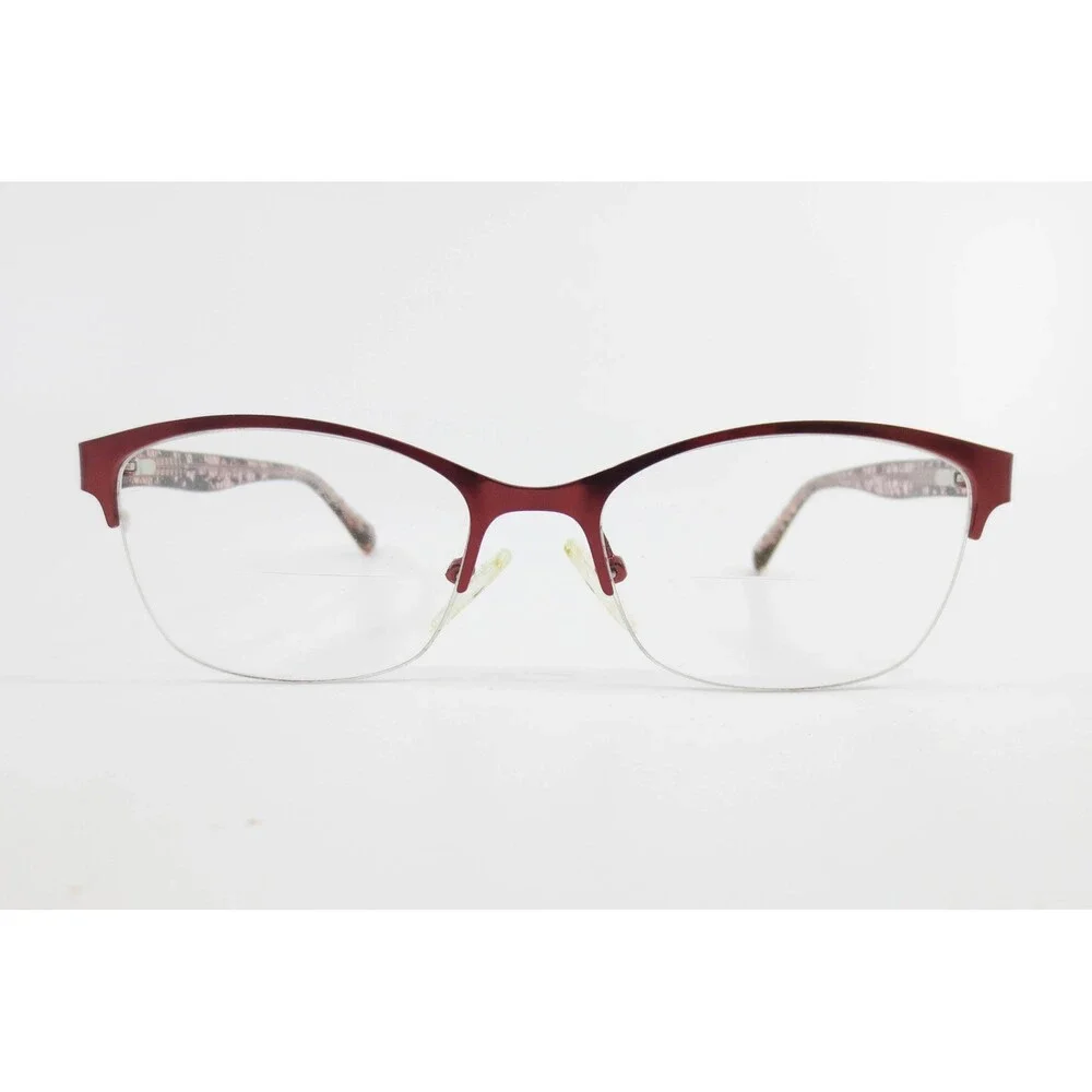 WR 6100 BU Burgundy Semi Rimless Cat Eye Eyeglasses Pink Lace Temples 52-17-135
